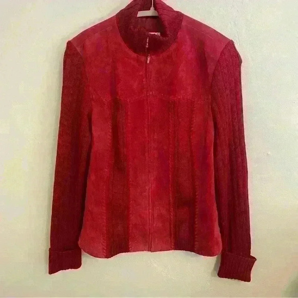 Coldwater Creek Jackets & Blazers - Coldwater Creek Y2K Red Suede and Knit Cardigan with Pockets Size M